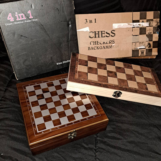 Wood Box sets - Chess Dominos Poker Dice Backgammon Checkers