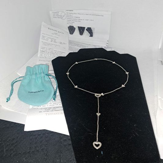 Authentic Tiffany & Co Sterling Hearts Lariat Necklace Or Choker