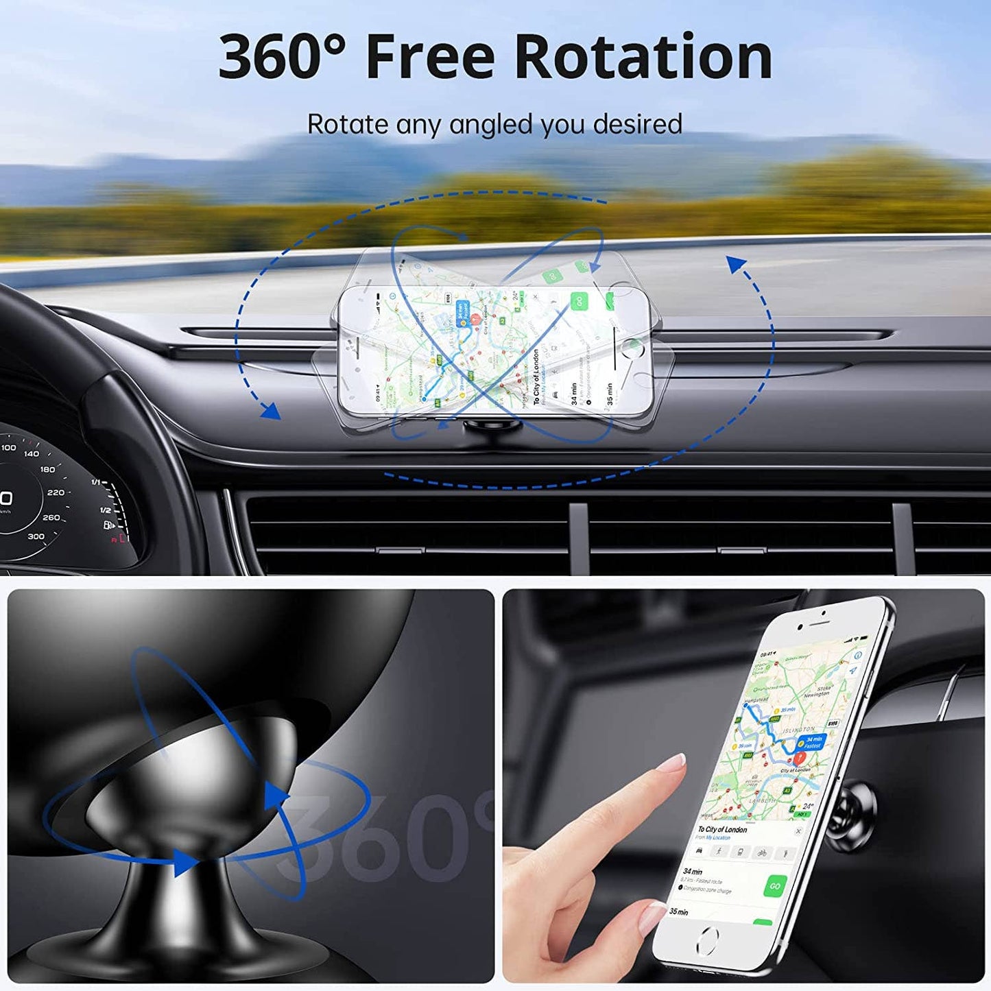 2 Syncwire Magnetic Car Phone Holder for Dashboard, Cell Phone 360° Adjustable Magnet Cell Phone Mount Compatible with iPhone, Samsung, LG, GPS, Mini Tablet and More
