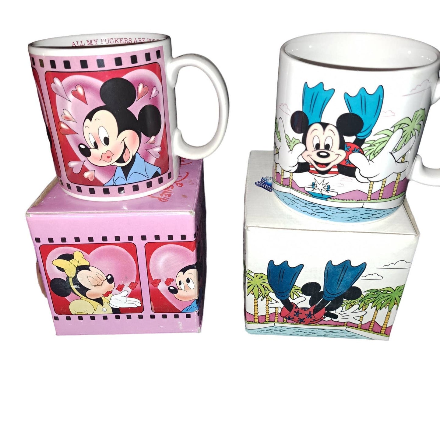 4 Very Vintage Mickey & Minnie Kisses Cups - Circa 1980