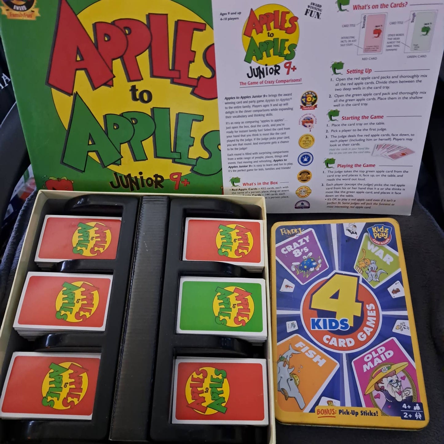 Rainy Day FUN! APPLES to APPLES JR & Tin with Card Games