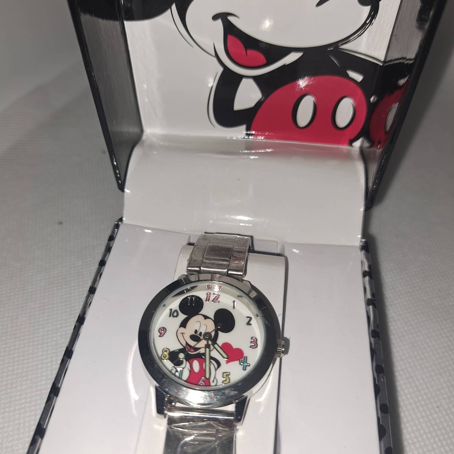 NEW in Collector Box - Mickey Mouse Heart stainless Silver Watch