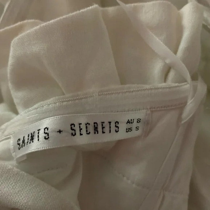 Boutique Saints + Secrets white linen ruffled strapless romper jumper XS-S