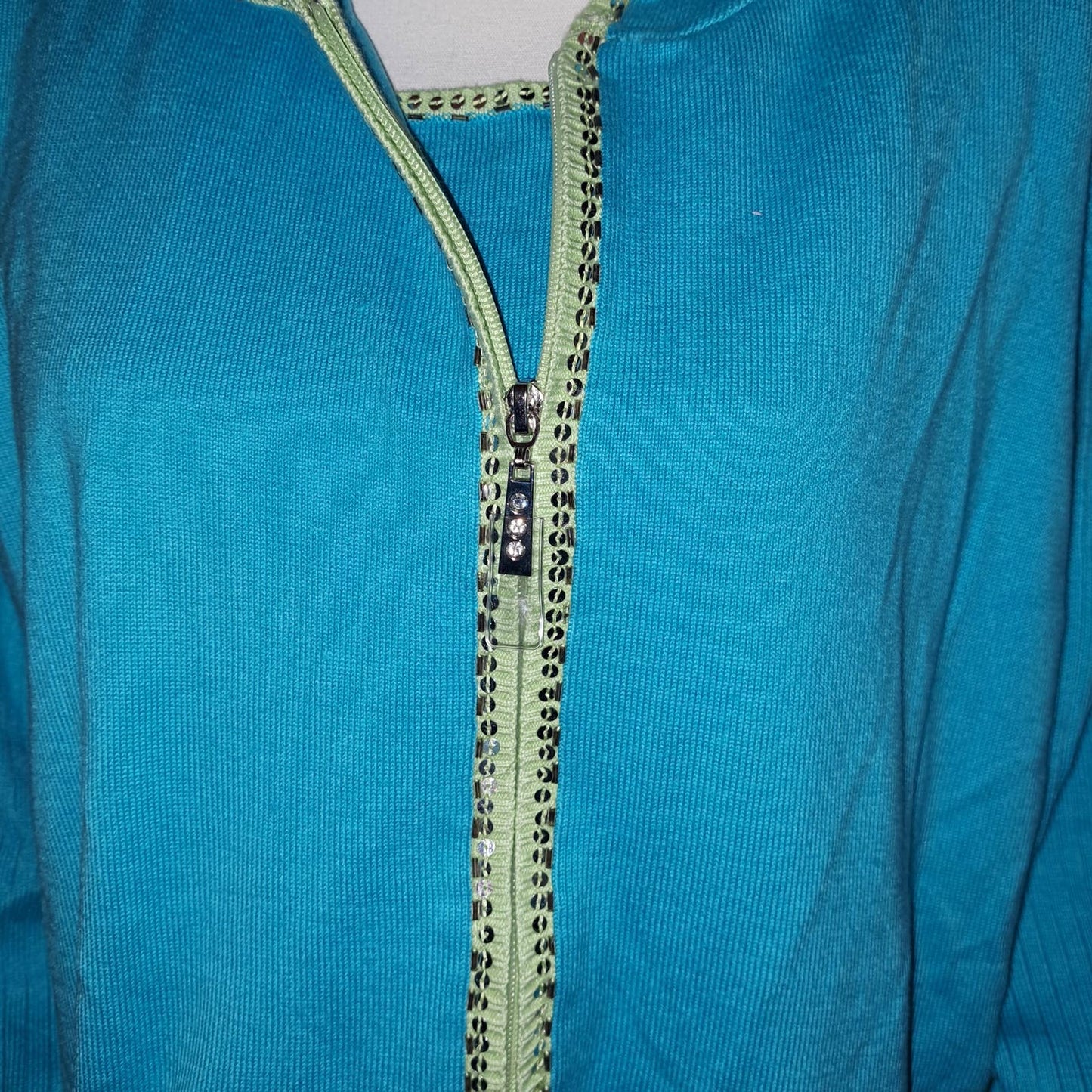 NWT-XL Quacker Factory  Knit Full Zip Hooded Sweatshirt with Tank Top