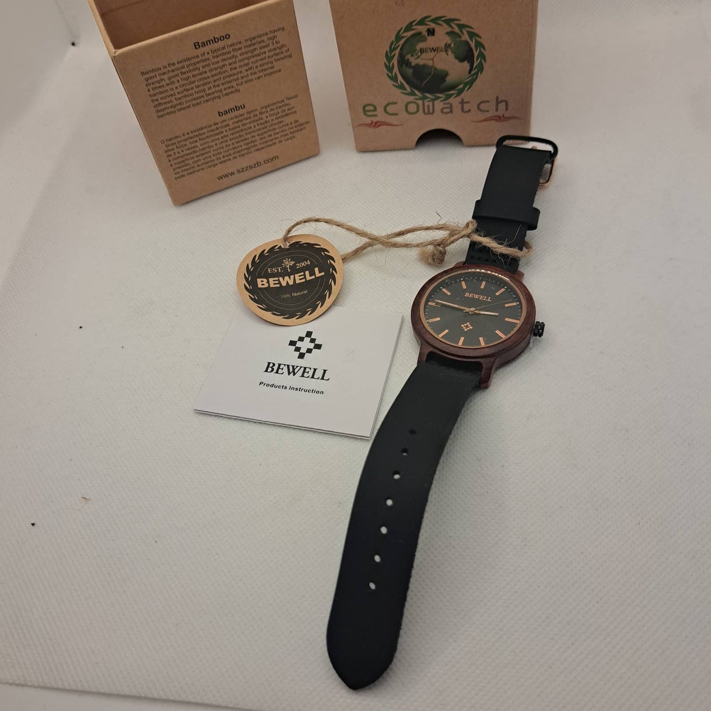 NIB -Buy UNIQUE! BEWELL Wooden EcoWatch Unisex Sandlewood-Leather