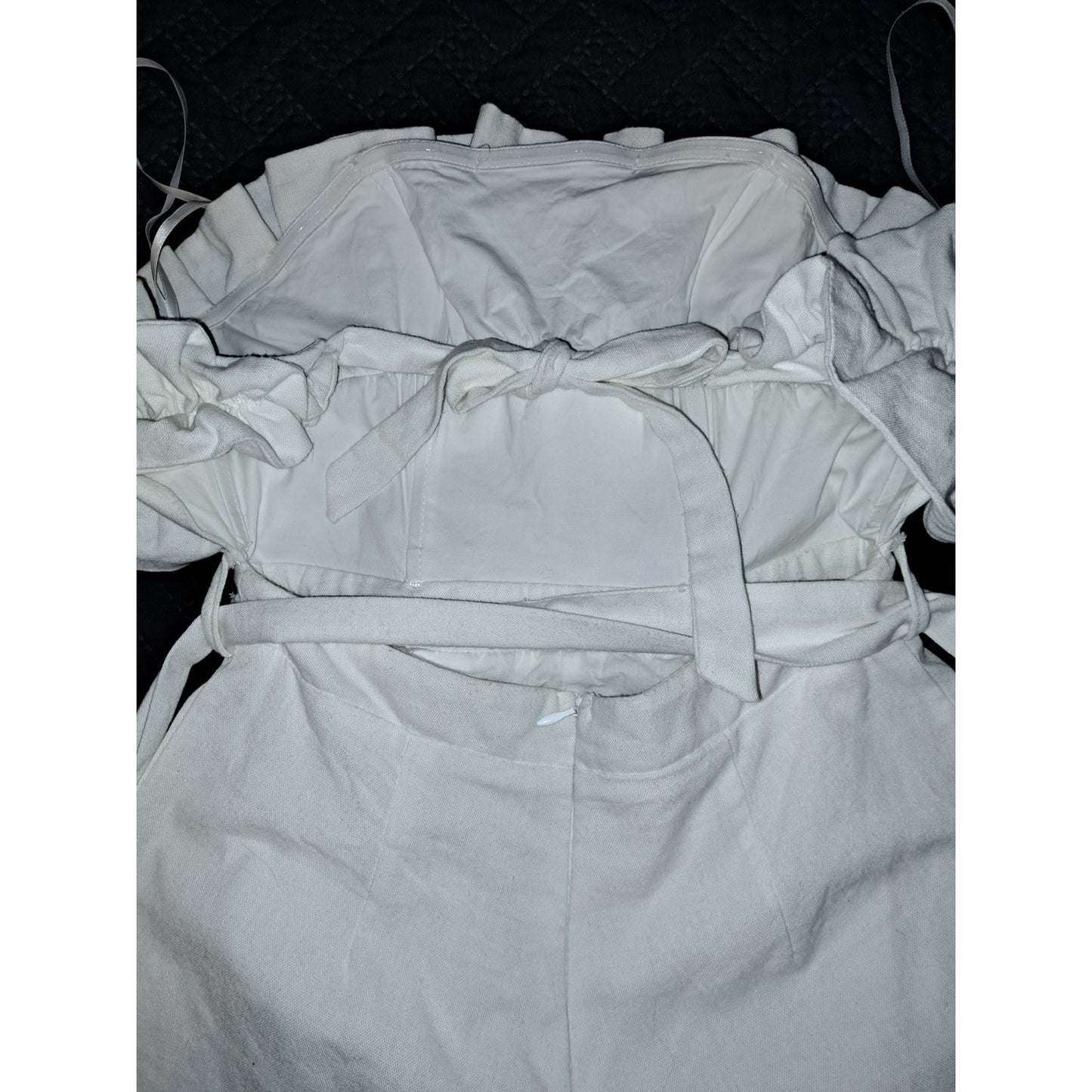Boutique Saints + Secrets white linen ruffled strapless romper jumper XS-S