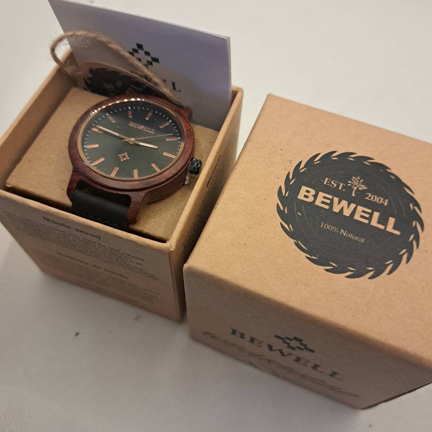 NIB -Buy UNIQUE! BEWELL Wooden EcoWatch Unisex Sandlewood-Leather