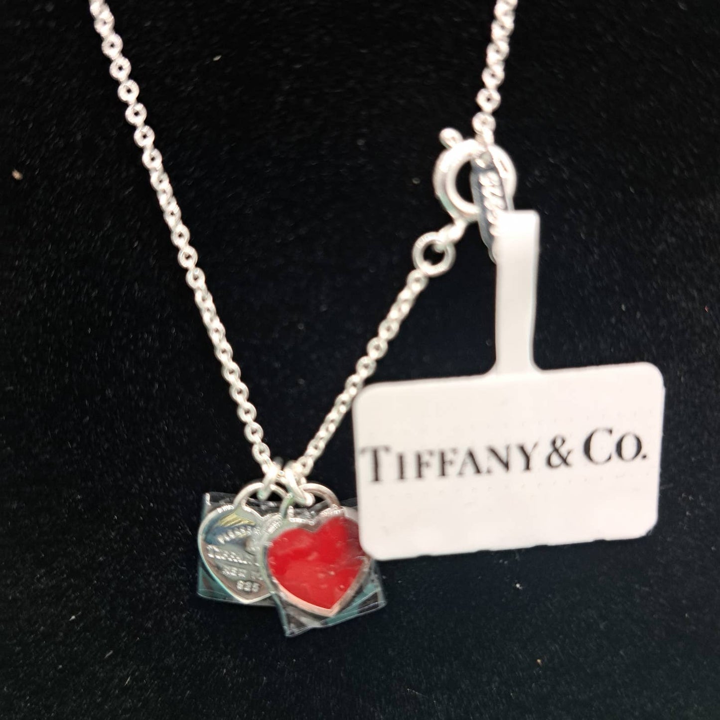 NEW Tiffany & Co. Return to Tiffany Red Double Heart Tag Pendant in Silver with Tiffany bag and box