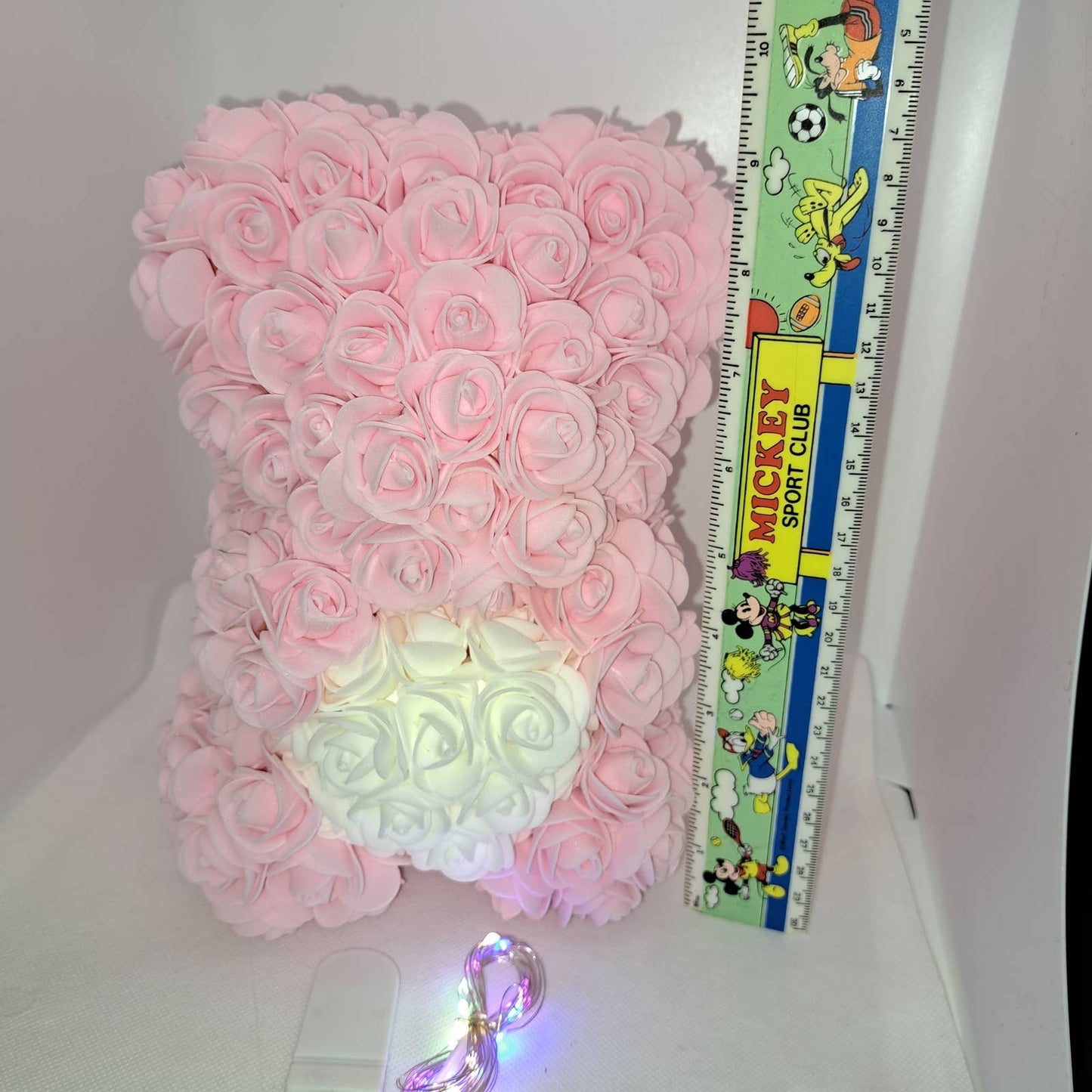 Handmade artificial rose bear pink with lights