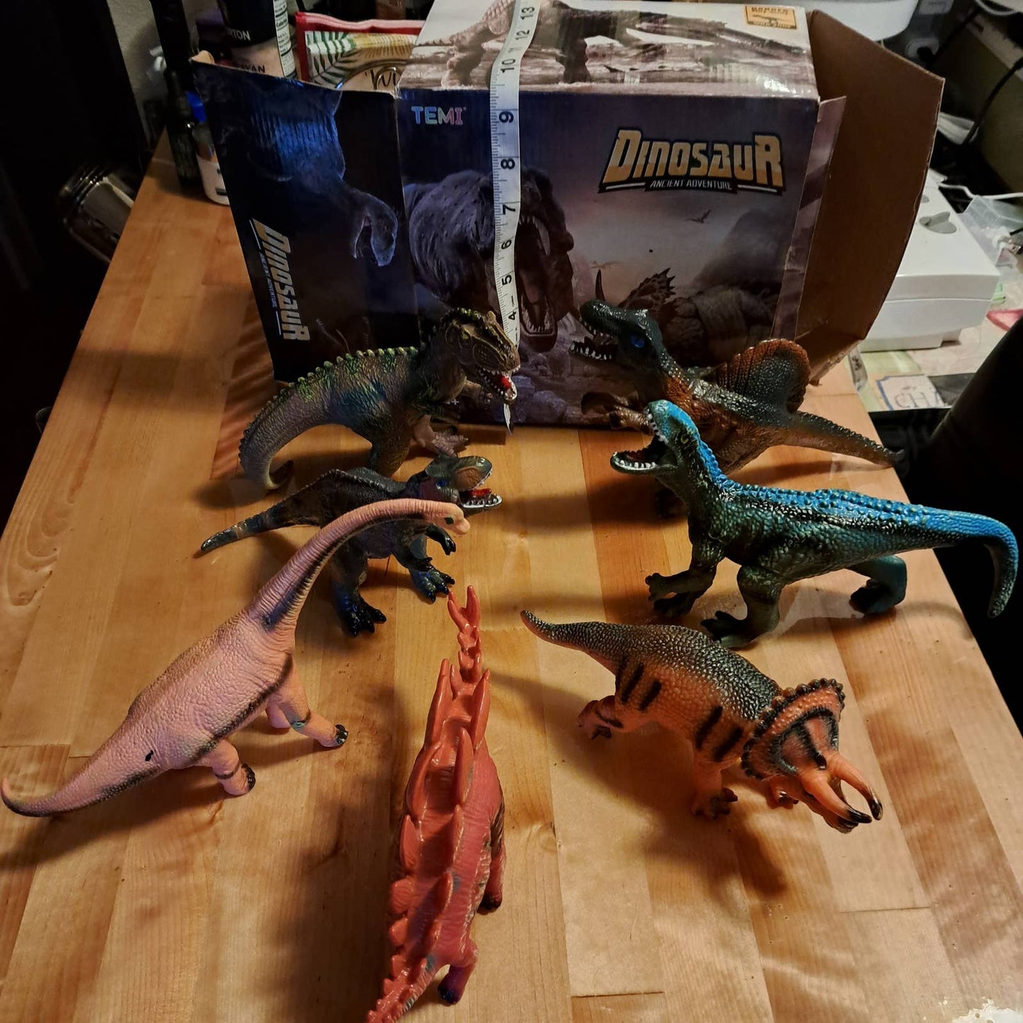 NIB- LARGE set of 7 Dinosaurs - pliable plastic 6-7 inches tall