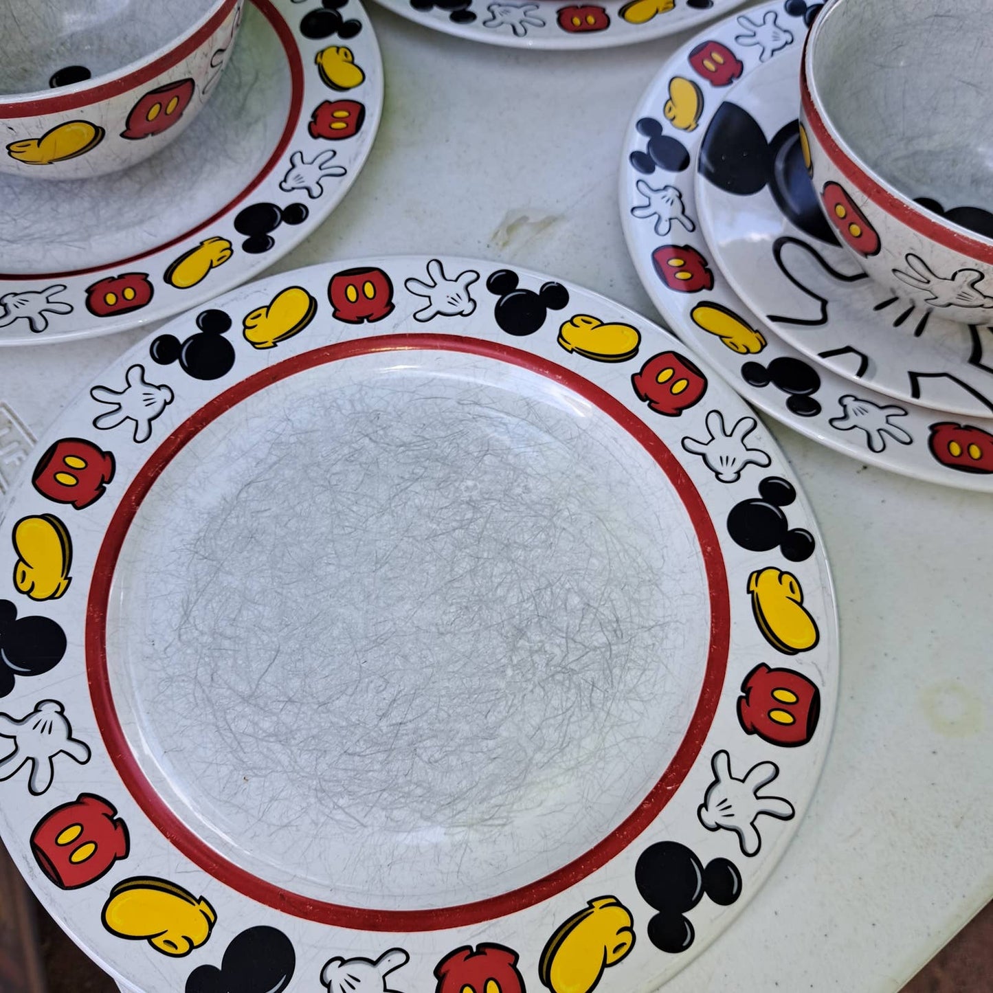 VERY RARE DISNEY Made in Thailand Heavy Ceramic Plates, Saucers, Bowl Set