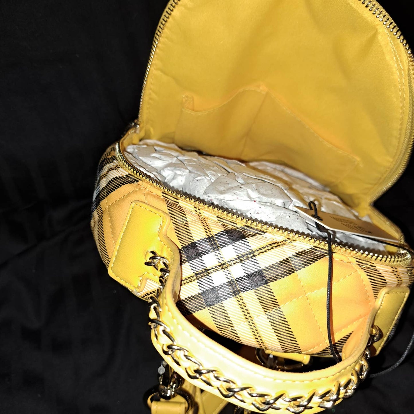 Madden NYC Women's Mini Quilted Zip Backpack Yellow Plaid
