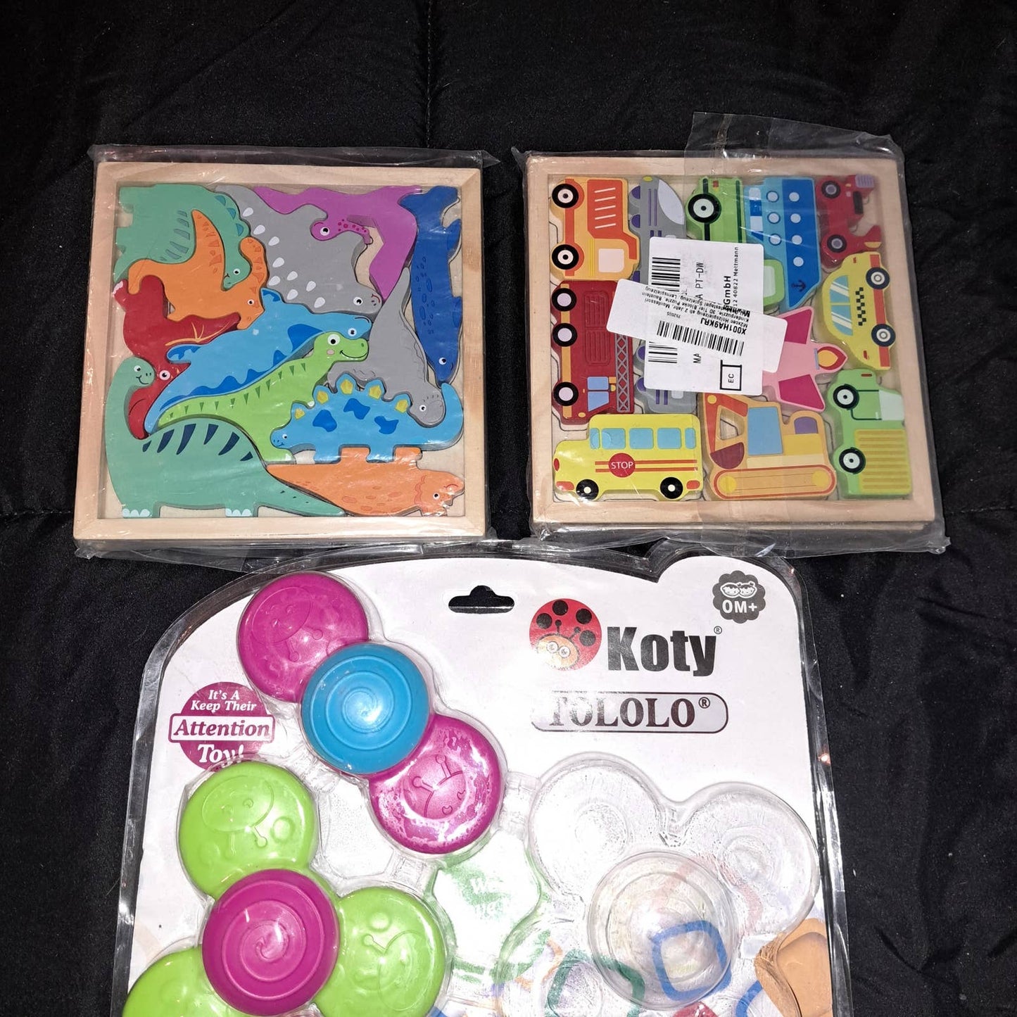 NIB - 2 Montessori Woodend Puzzles with 2 new Suction Spinning