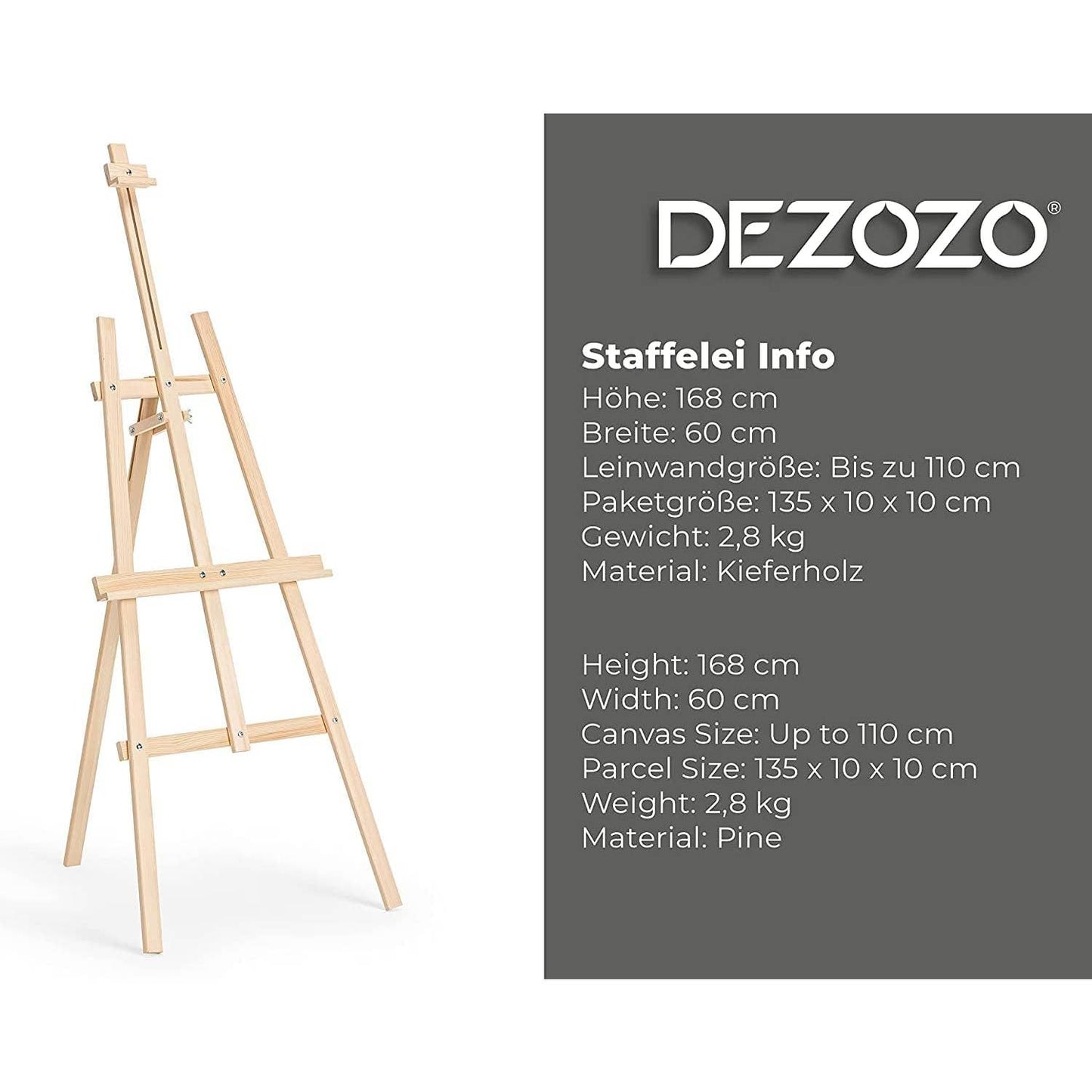Dezozo Wooden Easel for Canvas or signage 43.3 inches tall