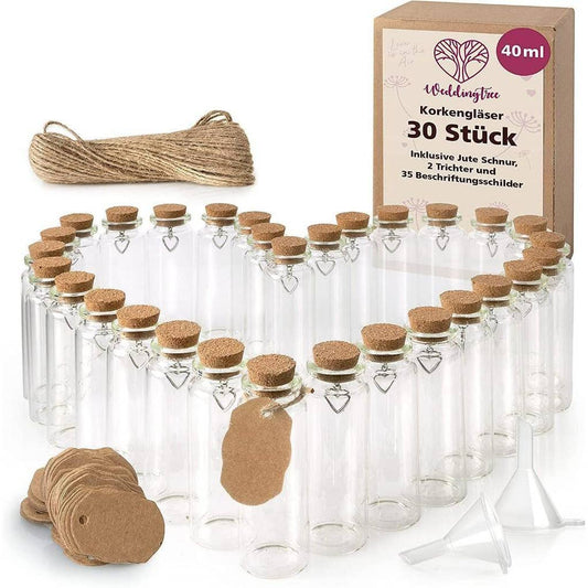 WeddingTree Small Glass Bottles with Cork Lids with Heart Pendant -Funnel