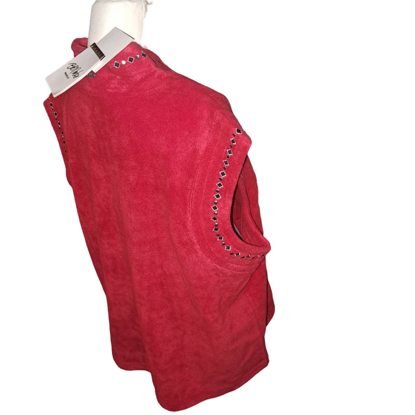 NWT_ Bob Mackie Wearable Art Red Zip Fleece Vest XL