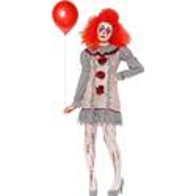 Clown Lady Costume, Grey, Red, S - UK Size 08-10