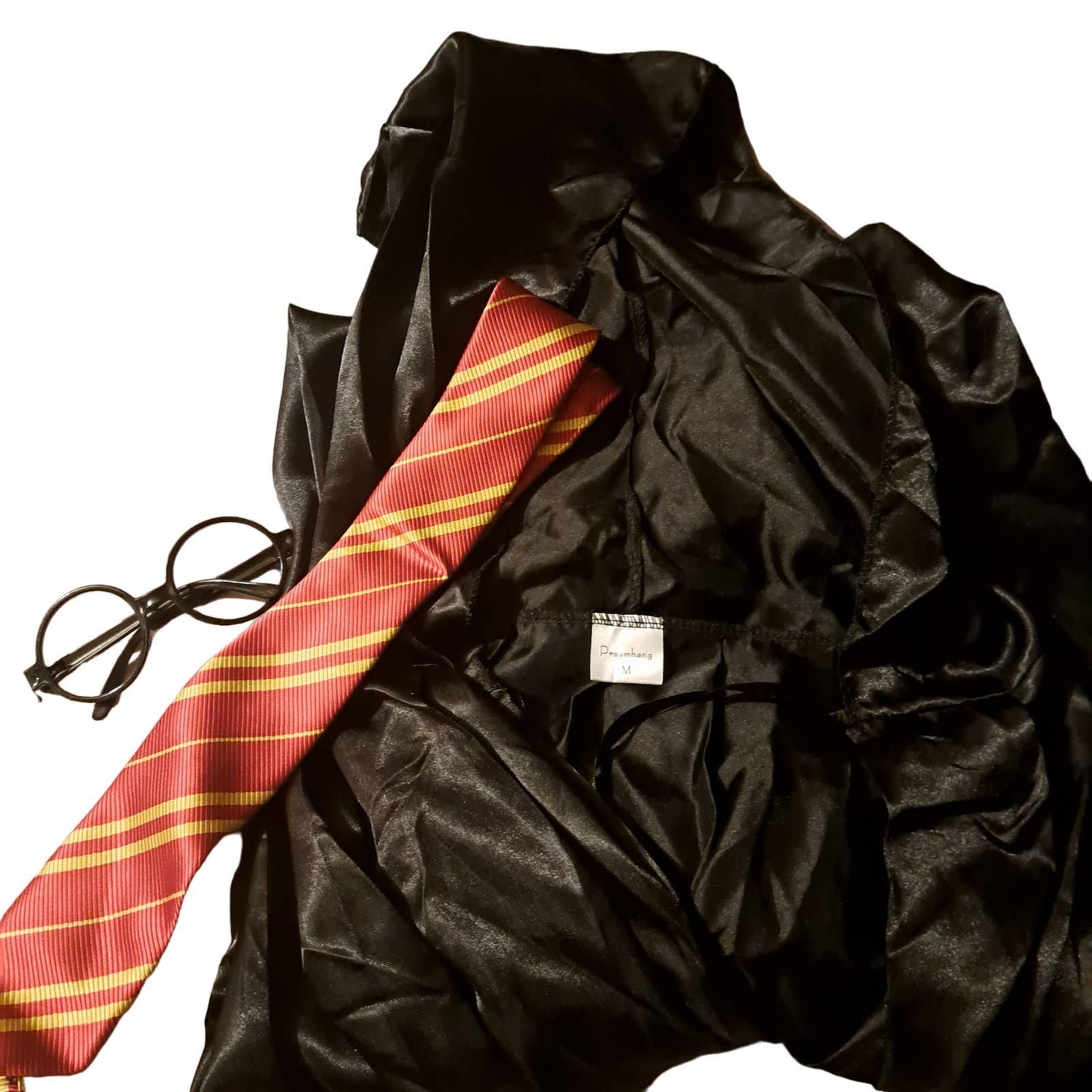 Halloween Sale! Harry Potter - Plain satin Black Cape HOGWARTS REd tie & Glasses