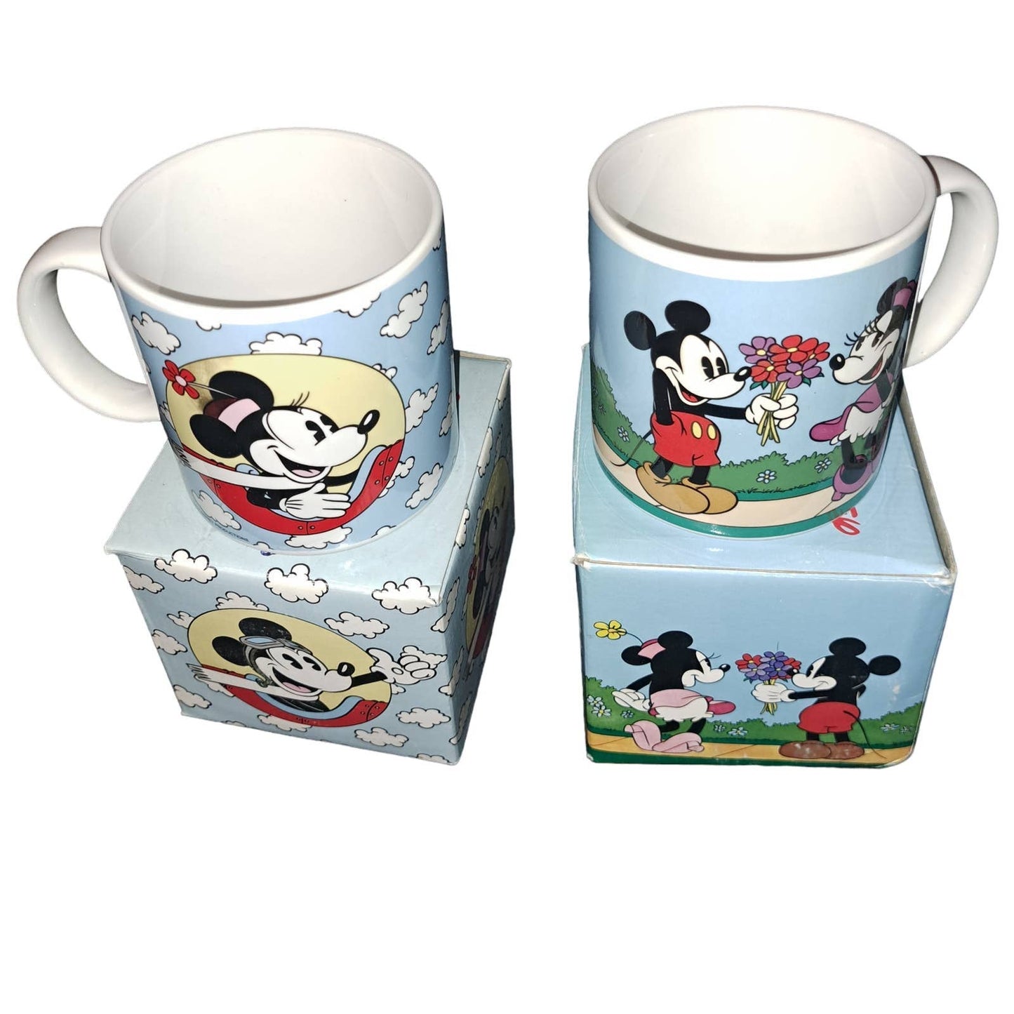 VERY VINTAGE Mickey & Minnie Dating Coffee Cups Circa 1980 NEW in BOXES
