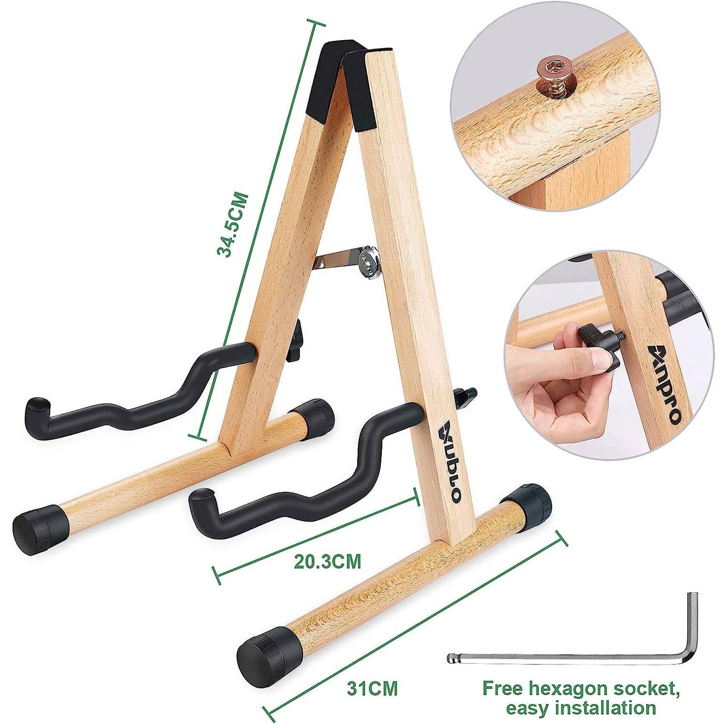 Anpro Wooden Guitar Stand Folding A Frame Universal with Foam Pad