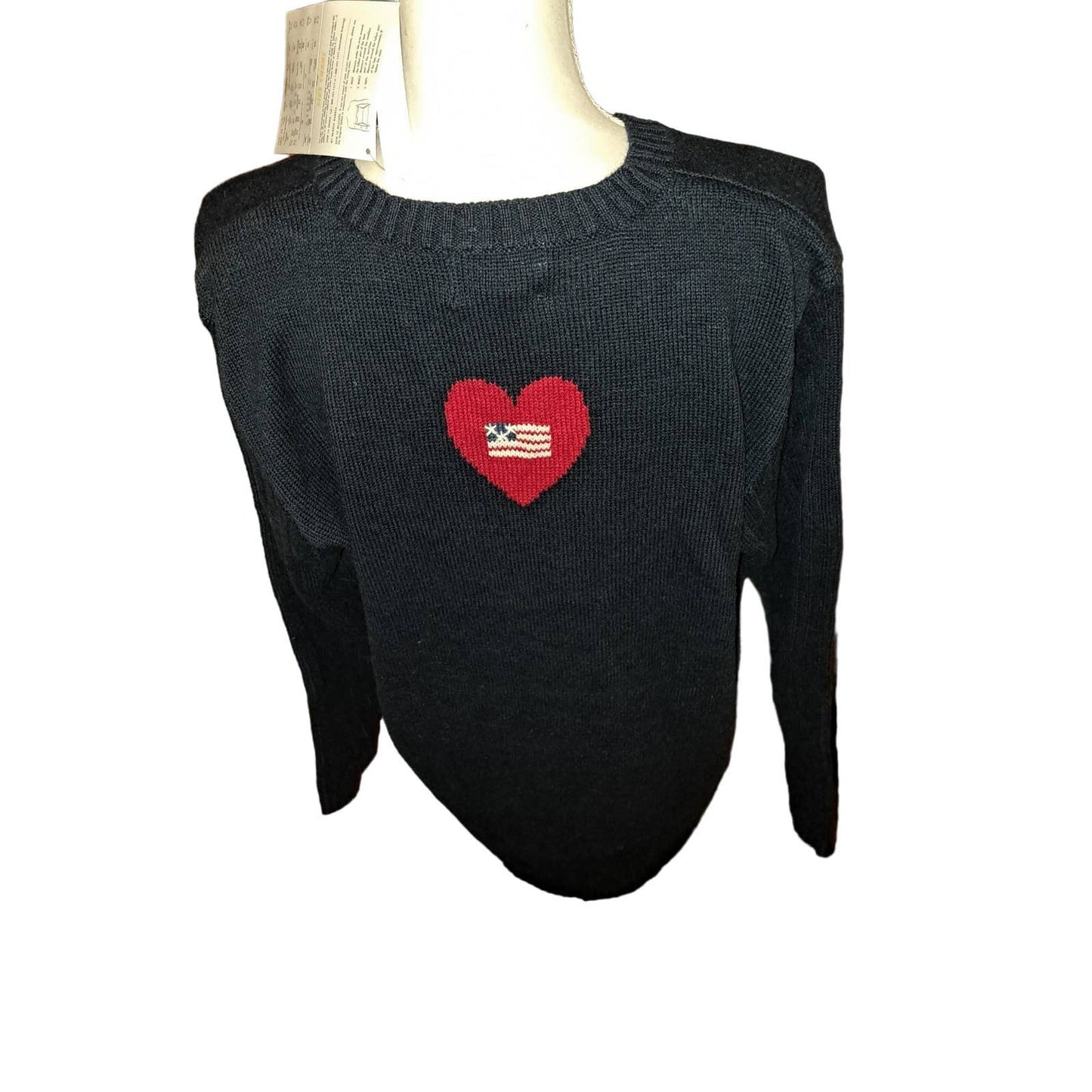 NWT- Large Quacker Factory Navy Blue Red Heart & Flag Large Sweater