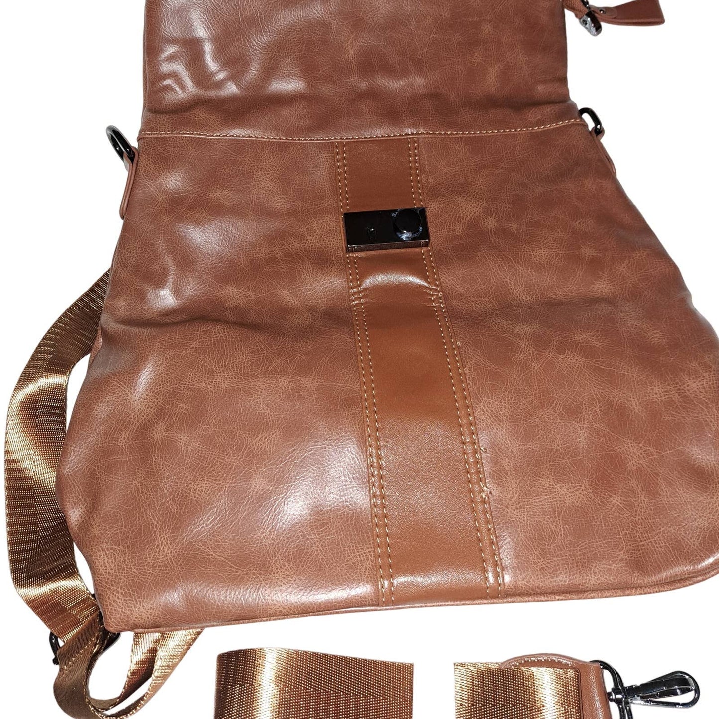 NEW Vegan Carmel Leather BackPack Convertible Crossbody