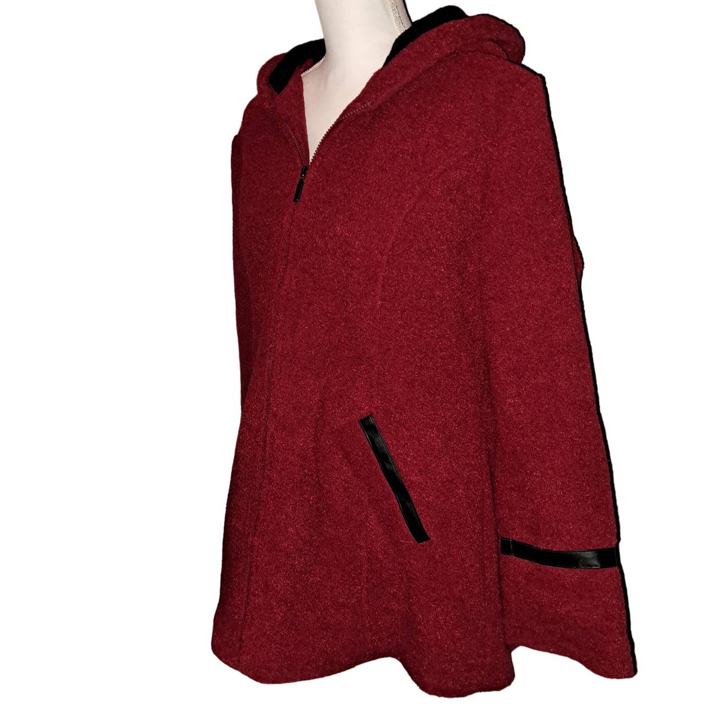 NIB- Susan Graver Wine Red Boucle Swing Jacket, Full Zip Large