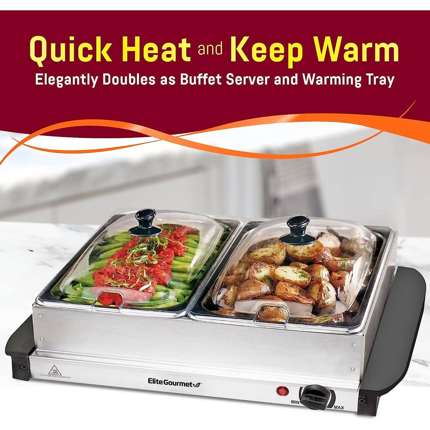 HOLIDAY MUST HAVE! Elite Gourmet Two 2.5 Qt Stainless Steel Buffet Server & Warming Trays