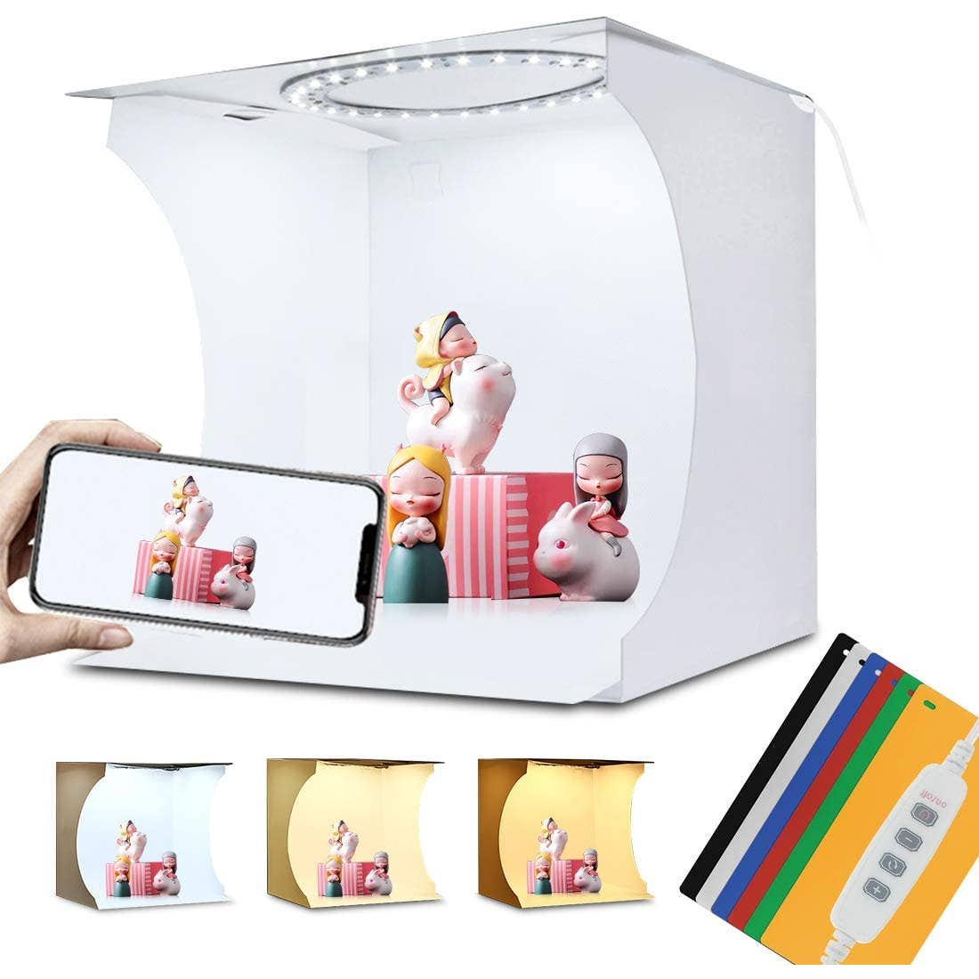 Photo Studio Light Box, Adjustable  Lighting White/Warm/Soft Lighting + 6 Backdrops