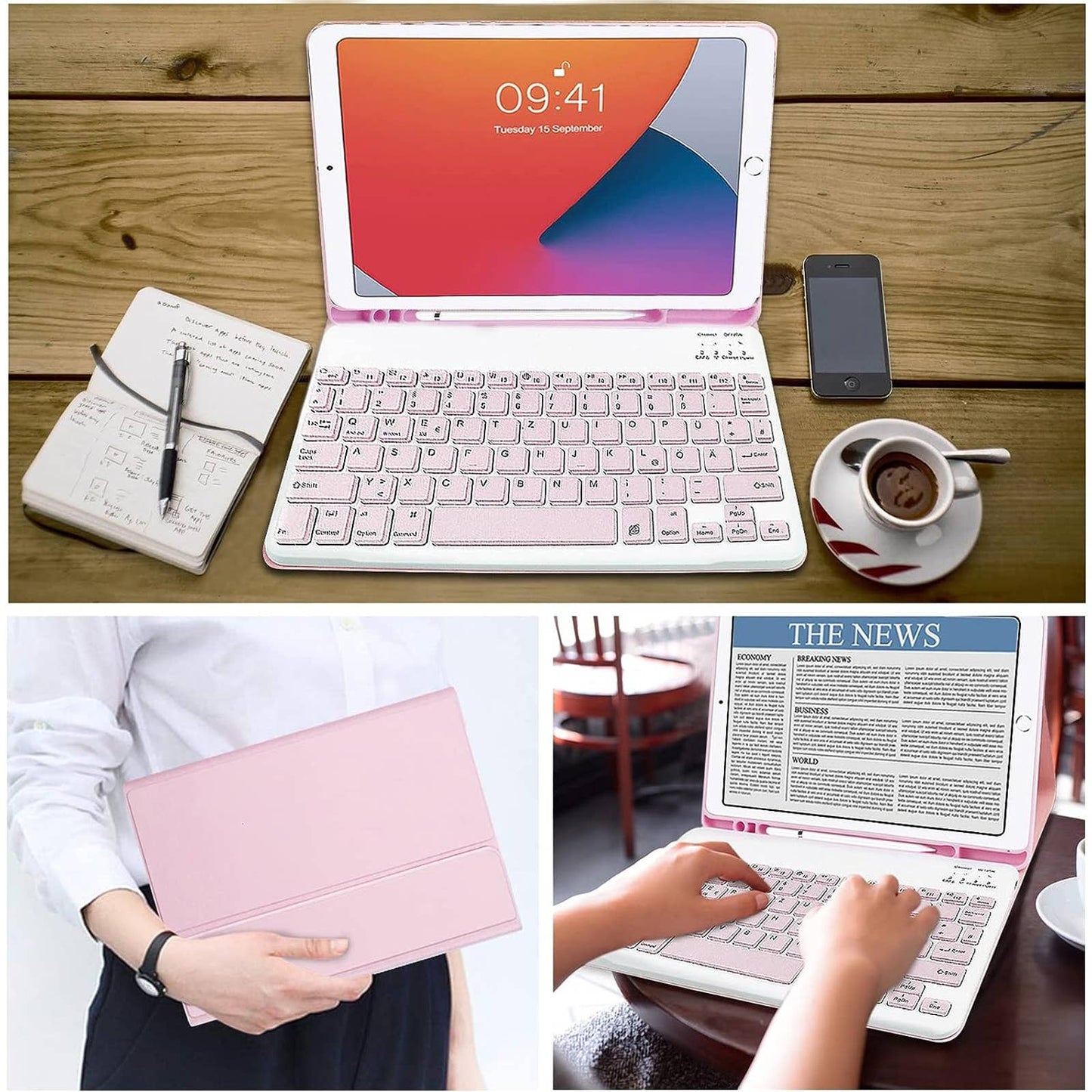 Pink ultra-thin keyboard Bluetooth-Long Life-for iPad-Galaxy-Smartphones ETC