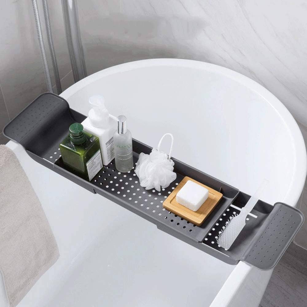 Gray Adjustable Bathtub or kitchen Tray Caddy Bathtub Shelf Extendable