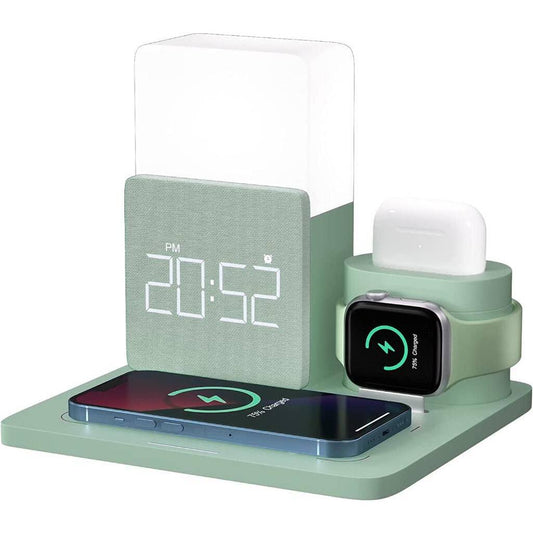 6 in 1 Wireless Charging Station with Bedside Lamp and Alarm Clock