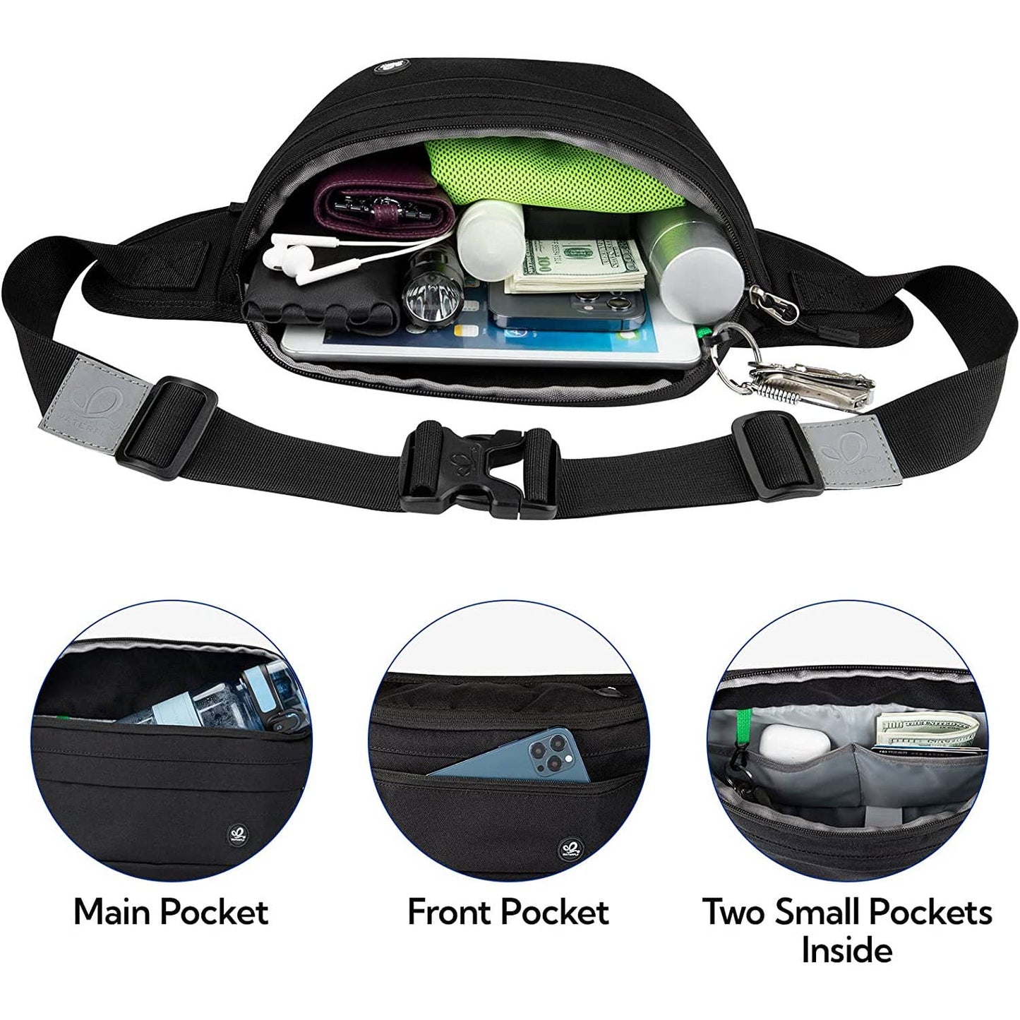 WATERFLY Fanny Pack Water Resistant Large Hiking Waist Bag