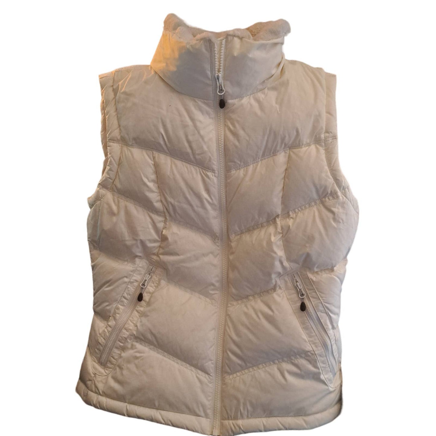 Beautiful Winter White Puff Vest with Fur Collar Zip up SZ Small