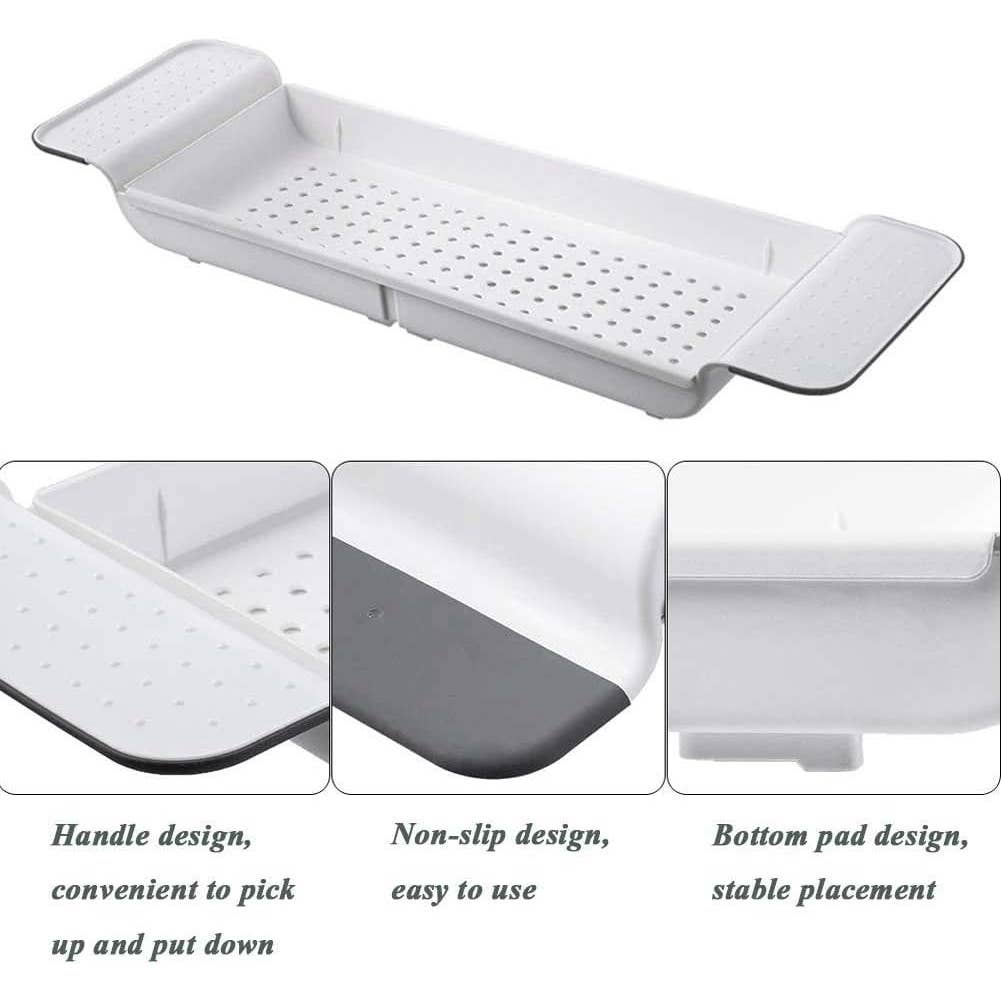 Gray Adjustable Bathtub or kitchen Tray Caddy Bathtub Shelf Extendable