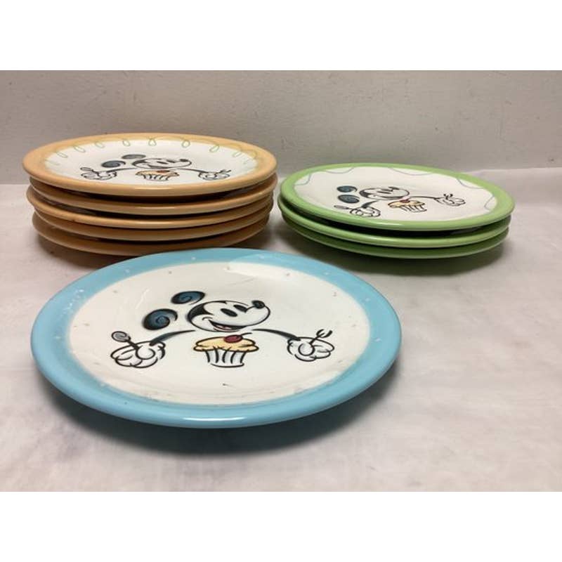ADORABLE!! Vintage Disney Store Mickey Ceramic Dessert Plates set of 9