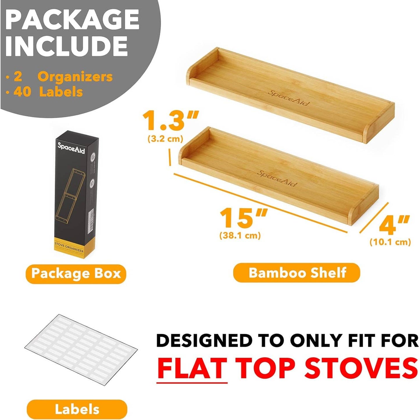 NIB - SpaceAid Bamboo Stovetop Spice Shelves No assembly Shelves