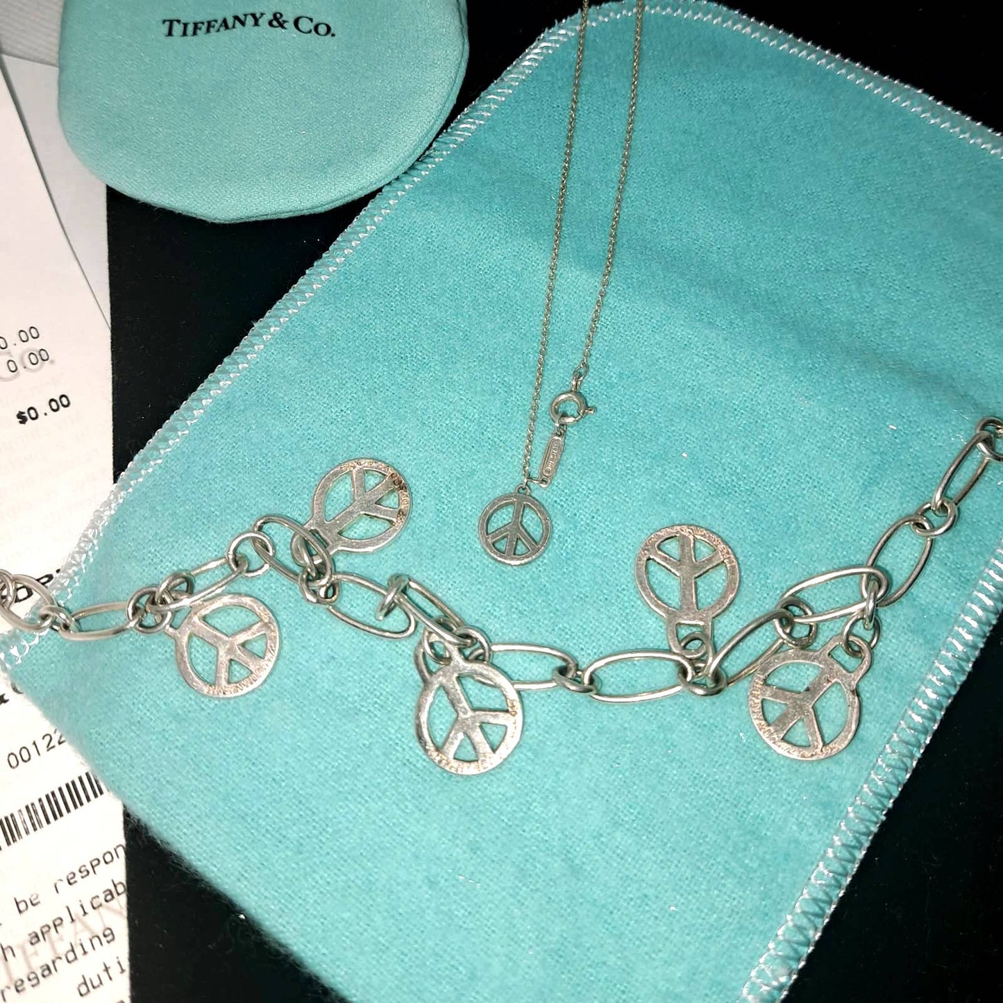 Tiffany PEACE SIGNS Bracelet & Necklace-COA's & Cleaning Tiffany Receipts