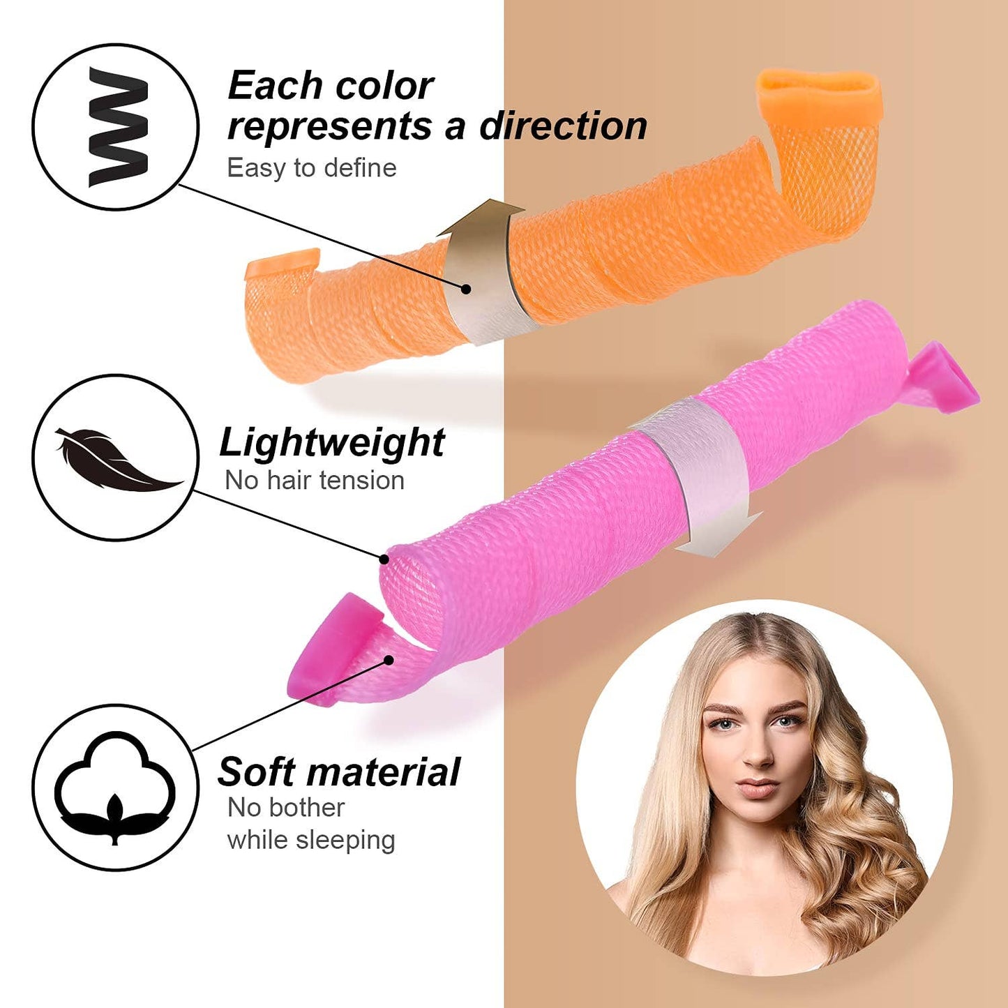 36 pcs Hair Curlers Spiral Hair Curlers for Long Hair, No Heat Curlers 22inch/55cm