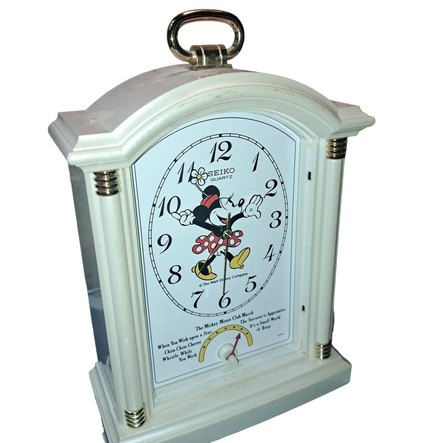 BEAUTIFUL Vintage White - Gold Minnie Clock plays music