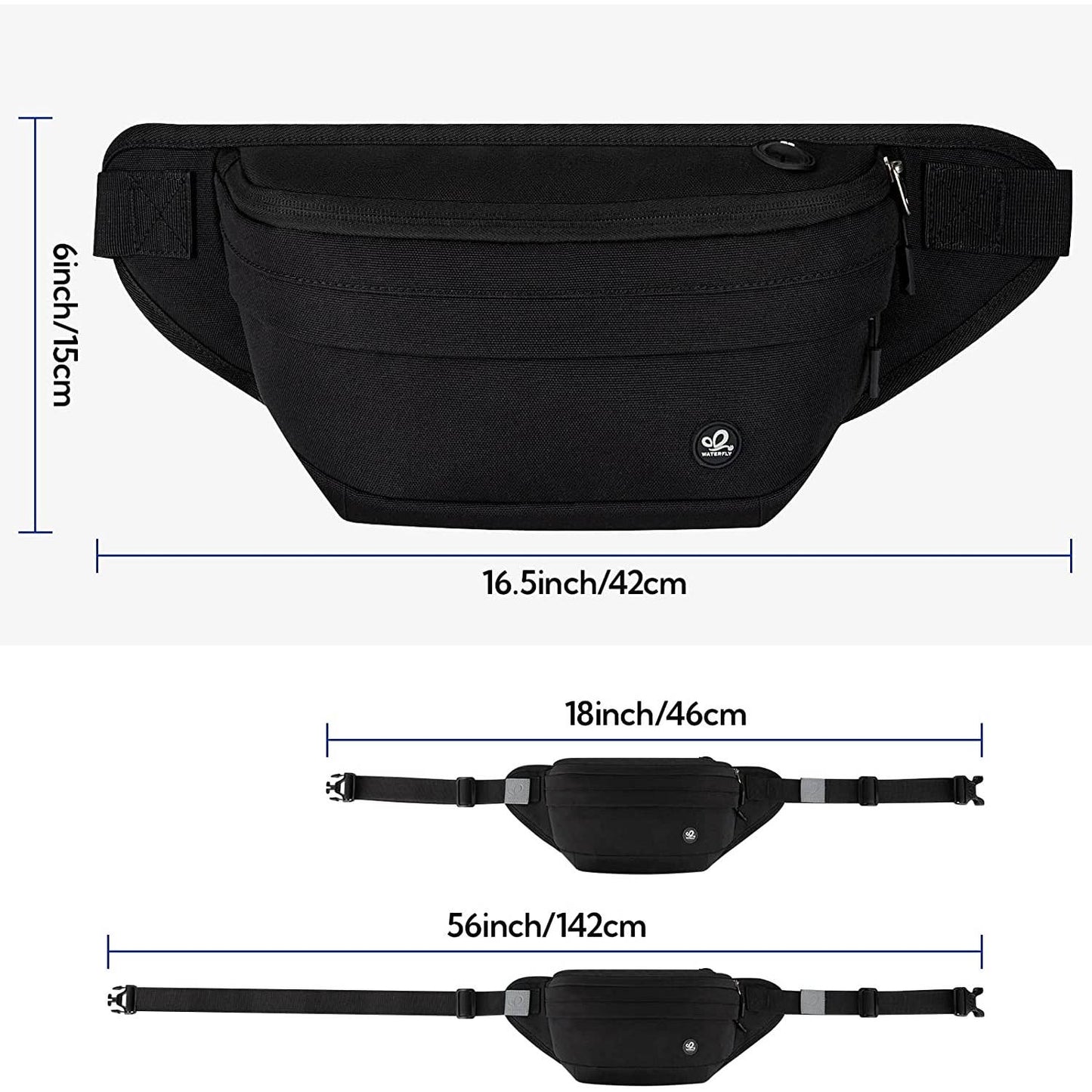 WATERFLY Fanny Pack Water Resistant Large Hiking Waist Bag