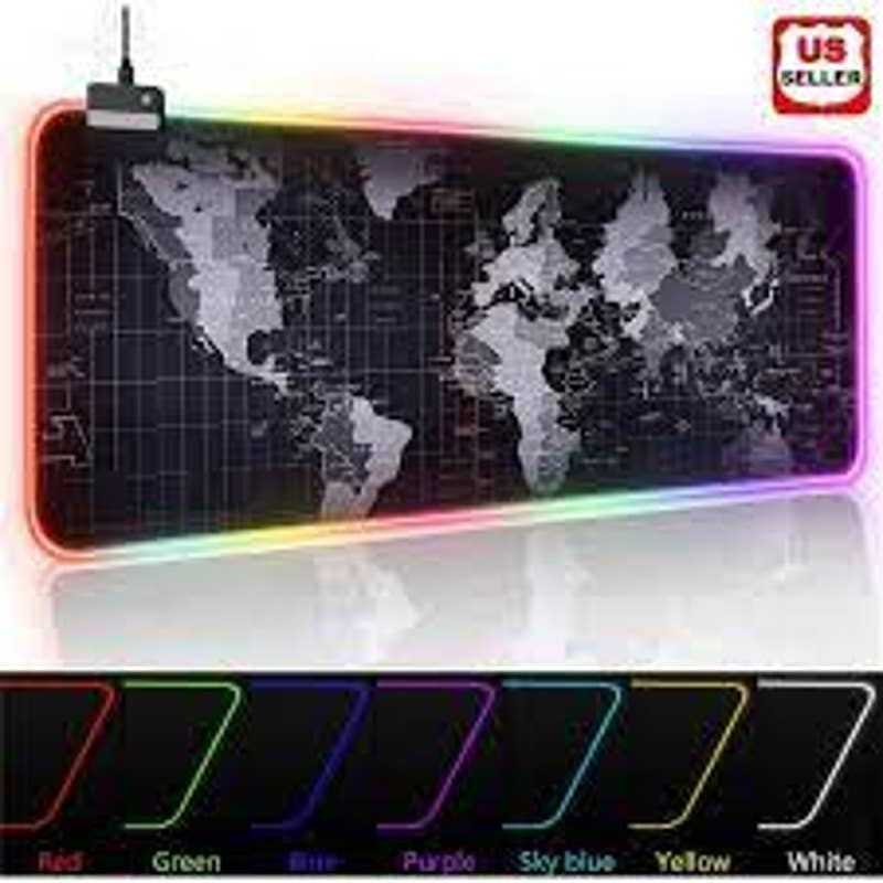 NIB - Extra Large 35 inch long LED Mouse Pad With World Map Muli LED Colors
