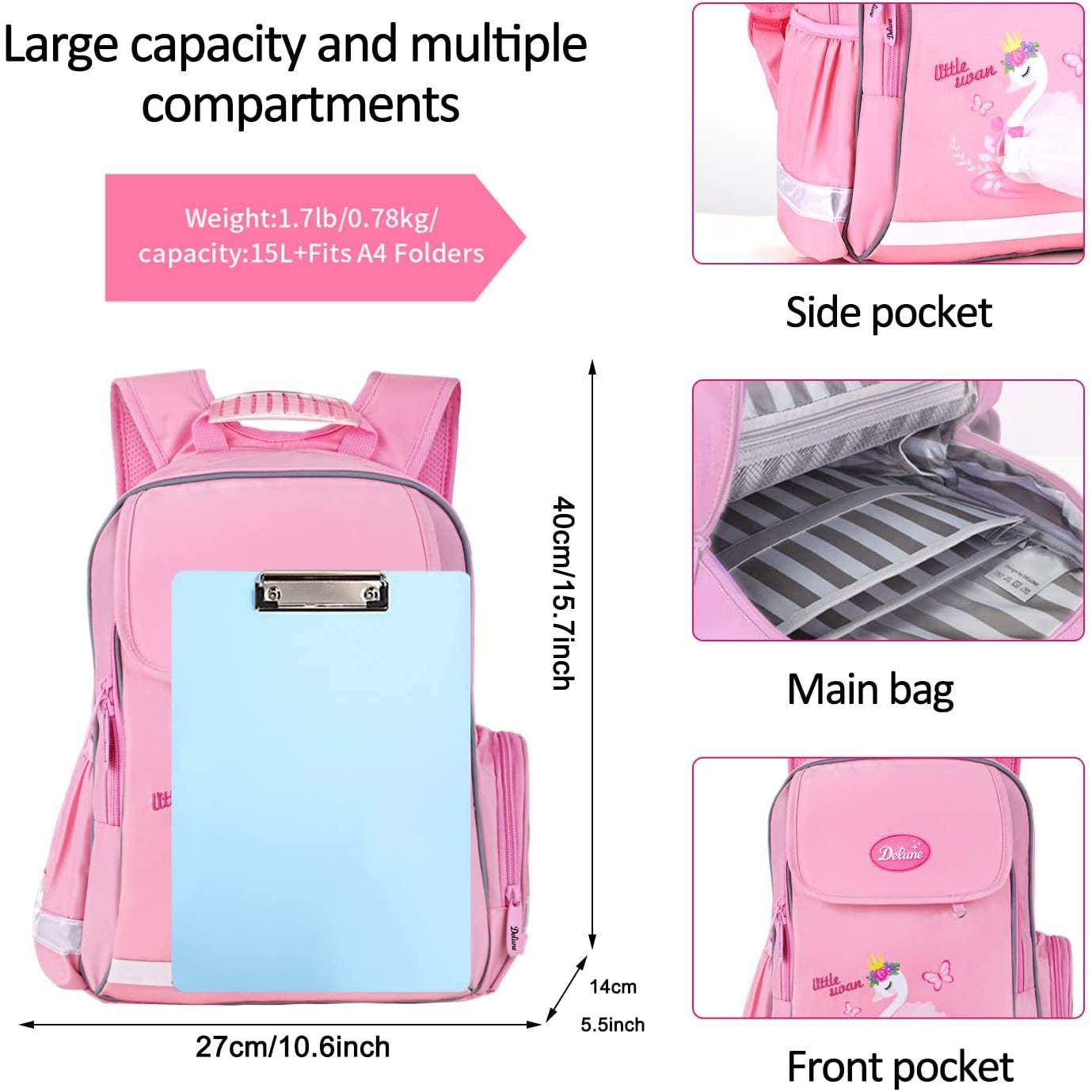 NIB -Kids BACPACK orthopedic European Delune- Pink with Pencil case
