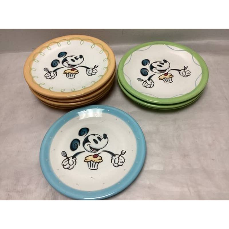 ADORABLE!! Vintage Disney Store Mickey Ceramic Dessert Plates set of 9