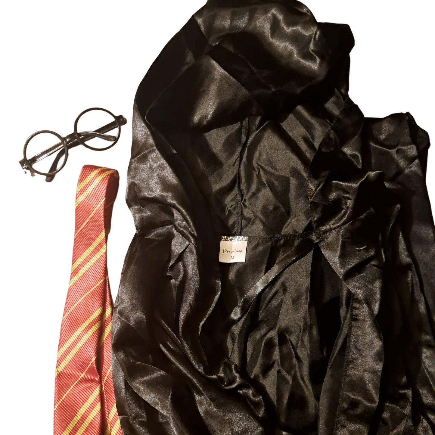 Halloween Sale! Harry Potter - Plain satin Black Cape HOGWARTS REd tie & Glasses