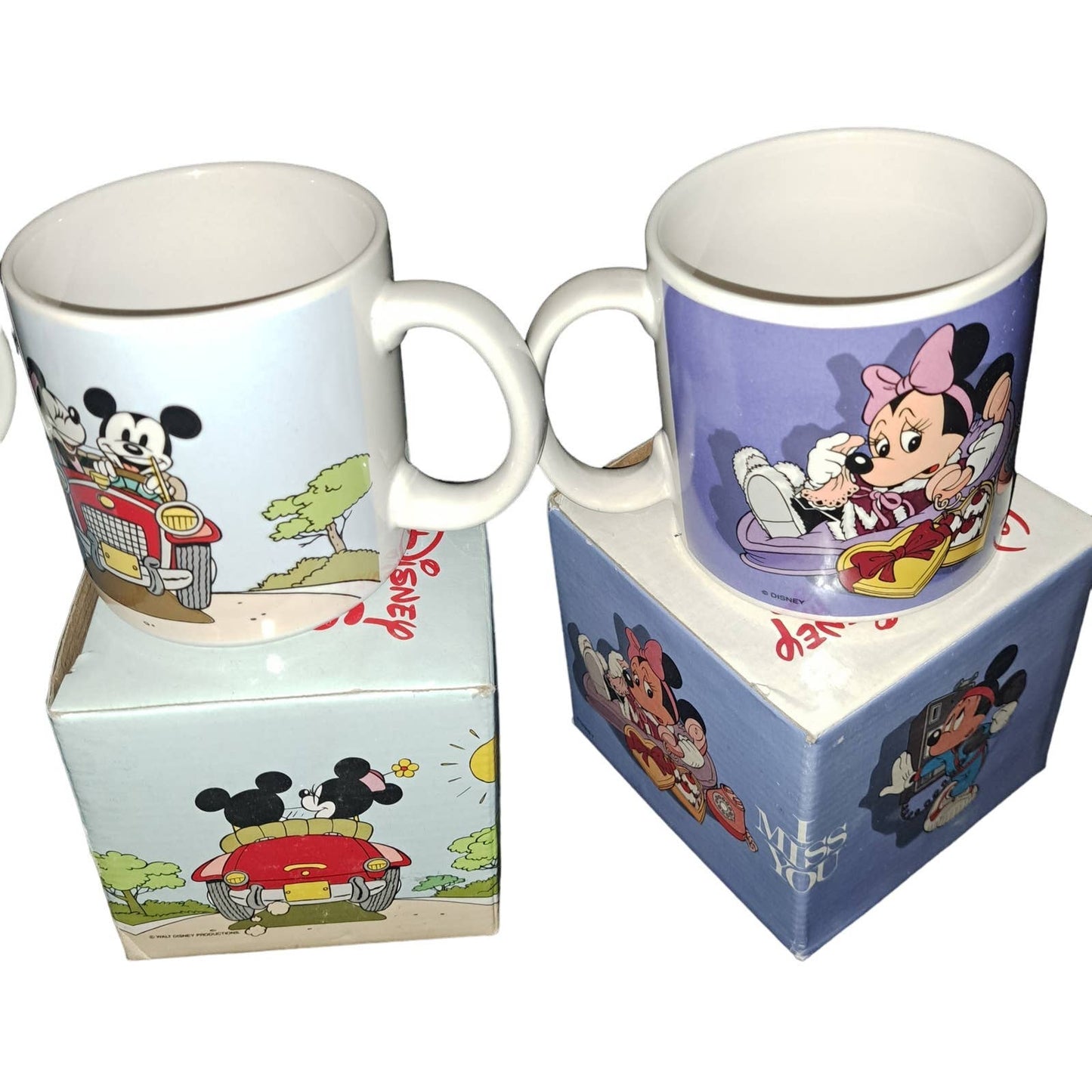 VERY VINTAGE Mickey & Minnie Dating Coffee Cups Circa 1980 NEW in BOXES