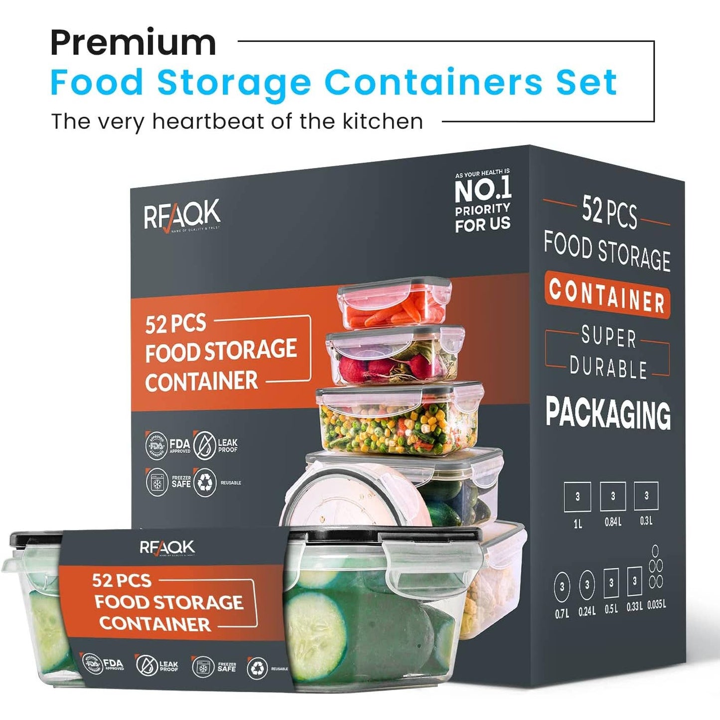 NIB-25 PCs Large Food Storage Containers with Airtight Lids