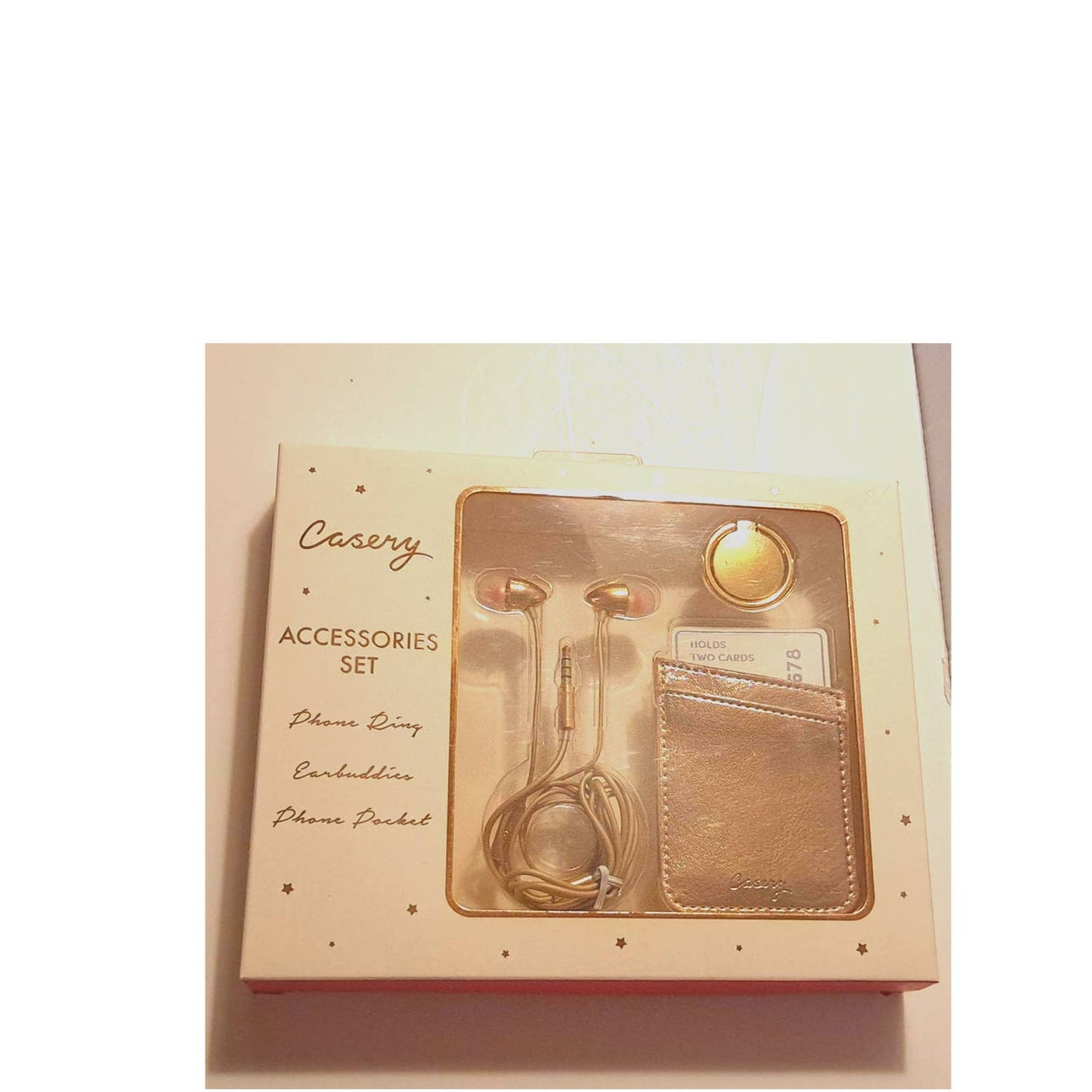 CASERY pink-gold Accessories set includes phone ring, ear buddies & phone pocket